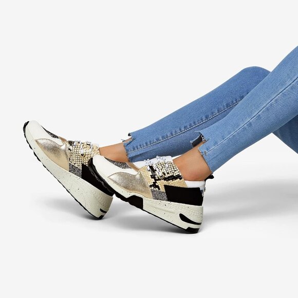 🆕Women Gold High Heel Wedge Sneakers Fashion Cliff Platform Retro Lace Up Shoes - Picture 7 of 8